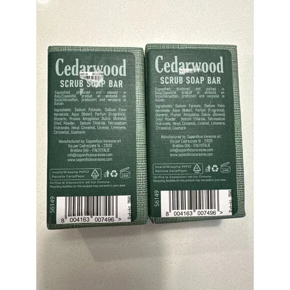 Sapone Artigianale Cedarwood Scrub Soap Bar 10.5 Oz Nourishing Set of 2 Italy - Picture 3 of 5